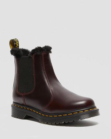 Women's Dr Martens 2976 Leonore Faux Fur Lined Chelsea Boots Burgundy | AU 110UZG